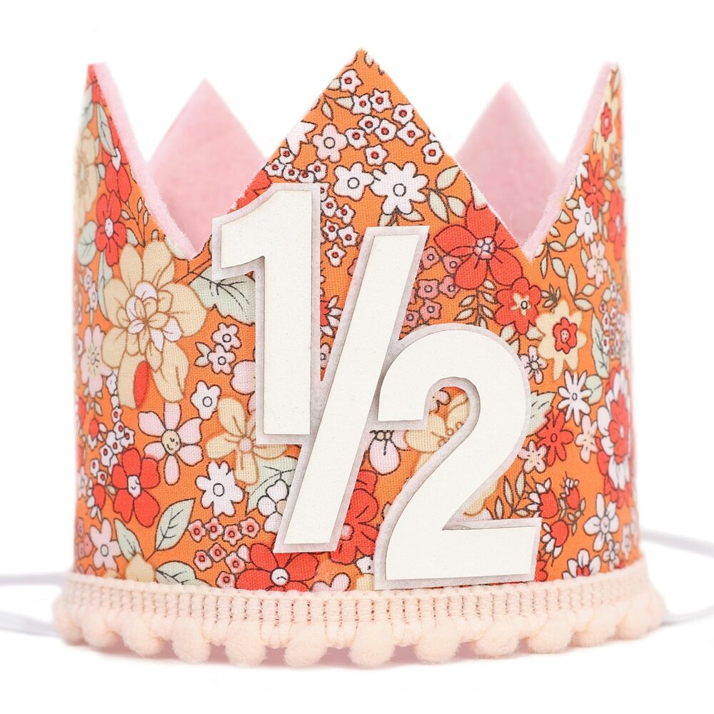 4451 Floral Half Birthday Crown - 6 Months Colorful Flower Hat, Neutral 1/2